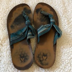 Blue and brown sandals